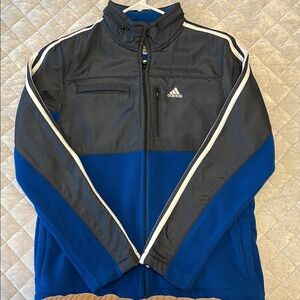 Adidas Blue and Gray Windbreaker with Signature Stripes